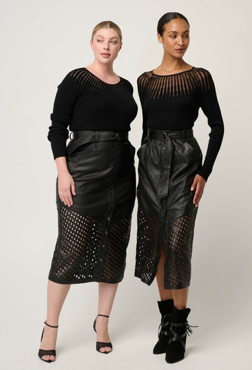 Once Was | Rhiannon Viscose Nylon Sheer Knit Top | Black