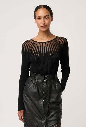 Once Was | Rhiannon Viscose Nylon Sheer Knit Top | Black