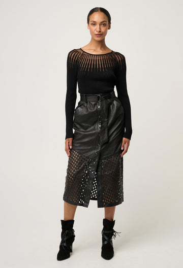 Once Was | Rhiannon Viscose Nylon Sheer Knit Top | Black