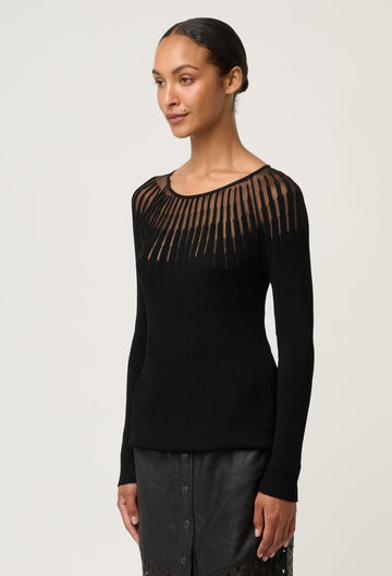 Once Was | Rhiannon Viscose Nylon Sheer Knit Top | Black