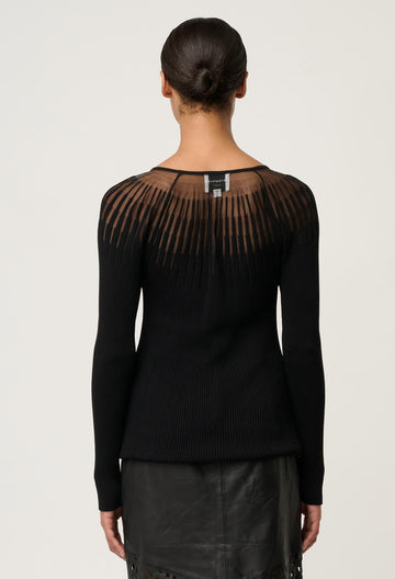 Once Was | Rhiannon Viscose Nylon Sheer Knit Top | Black