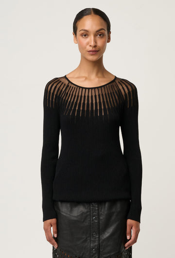 Once Was | Rhiannon Viscose Nylon Sheer Knit Top | Black
