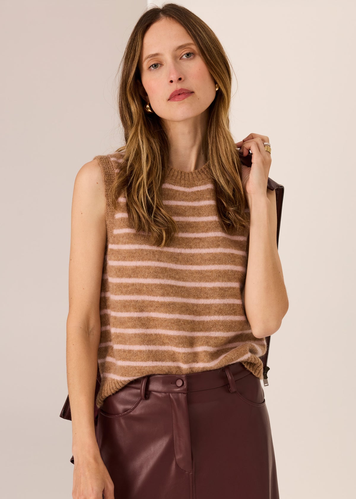POL | Carmel Striped Vest | Camel/Blush
