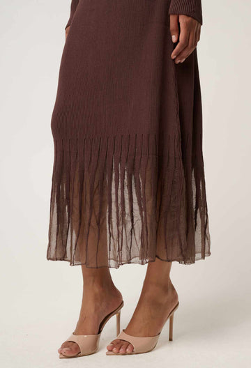 Once Was | Rhiannon Viscose Nylon Sheer Neckline Detail Knit Dress | Mocha