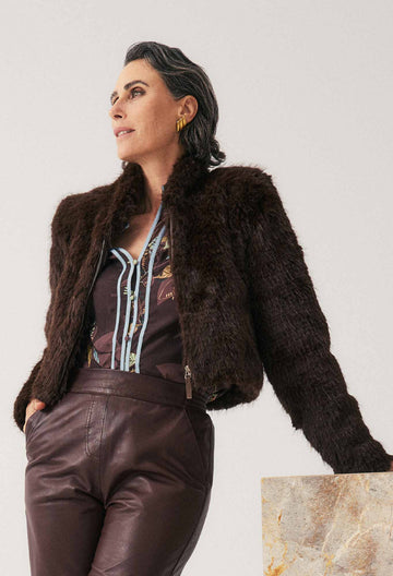 Once Was | Dawn Faux Fur Cropped Jacket | Walnut