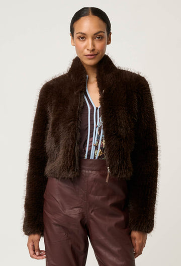Once Was | Dawn Faux Fur Cropped Jacket | Walnut