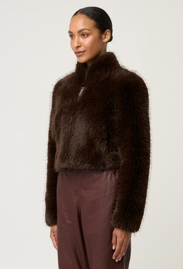 Once Was | Dawn Faux Fur Cropped Jacket | Walnut