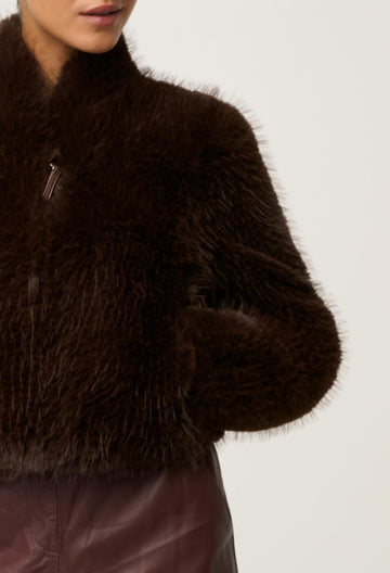 Once Was | Dawn Faux Fur Cropped Jacket | Walnut