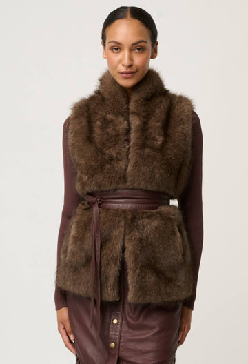 Once Was | Hazel Faux Fur Vest | Walnut