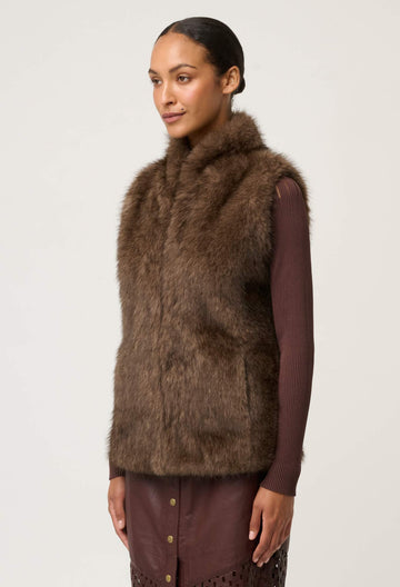 Once Was | Hazel Faux Fur Vest | Walnut