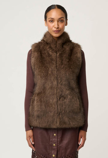 Once Was | Hazel Faux Fur Vest | Walnut