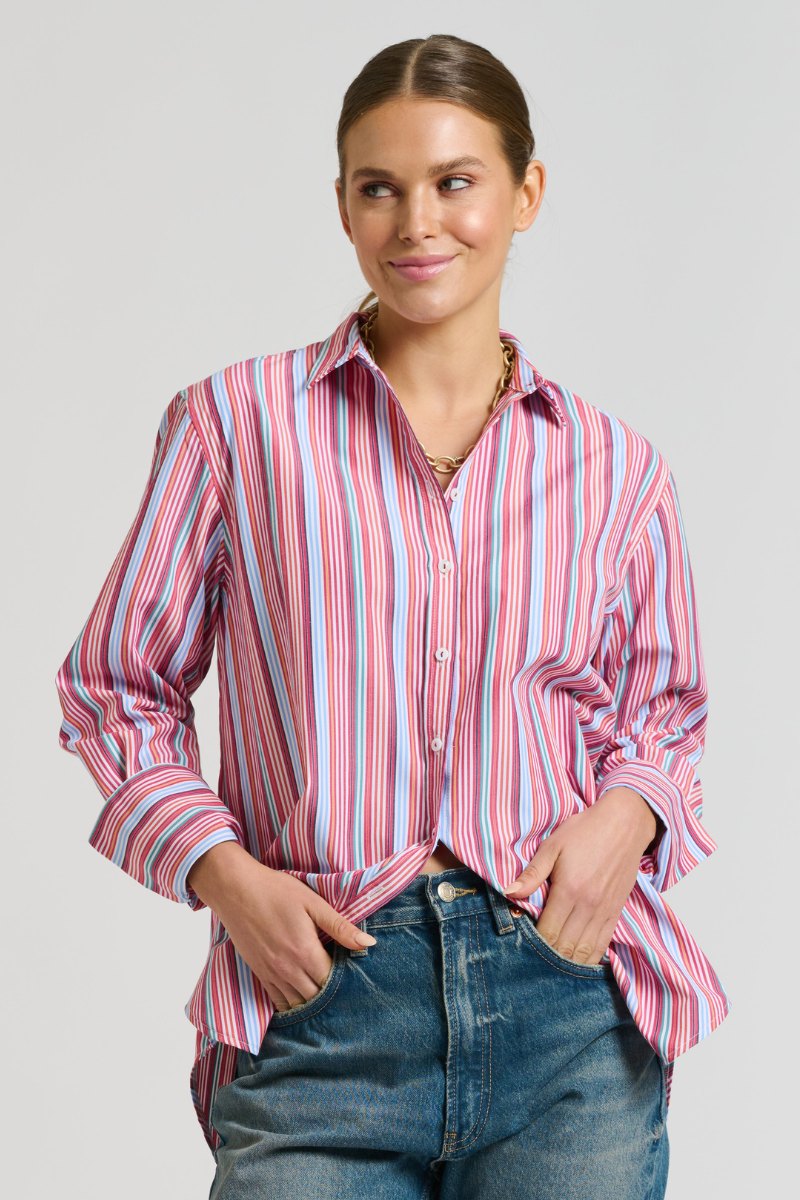Shirty | The Elodie Girlfriend Relaxed Shirt | Red Multi Stripe