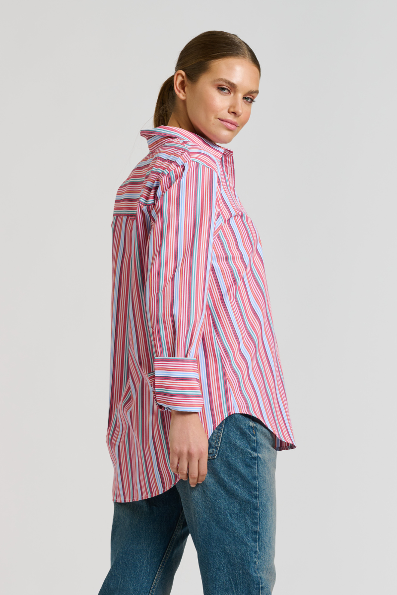 Shirty | The Elodie Girlfriend Relaxed Shirt | Red Multi Stripe
