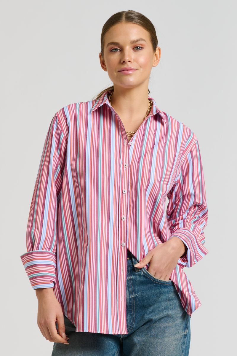 Shirty | The Elodie Girlfriend Relaxed Shirt | Red Multi Stripe