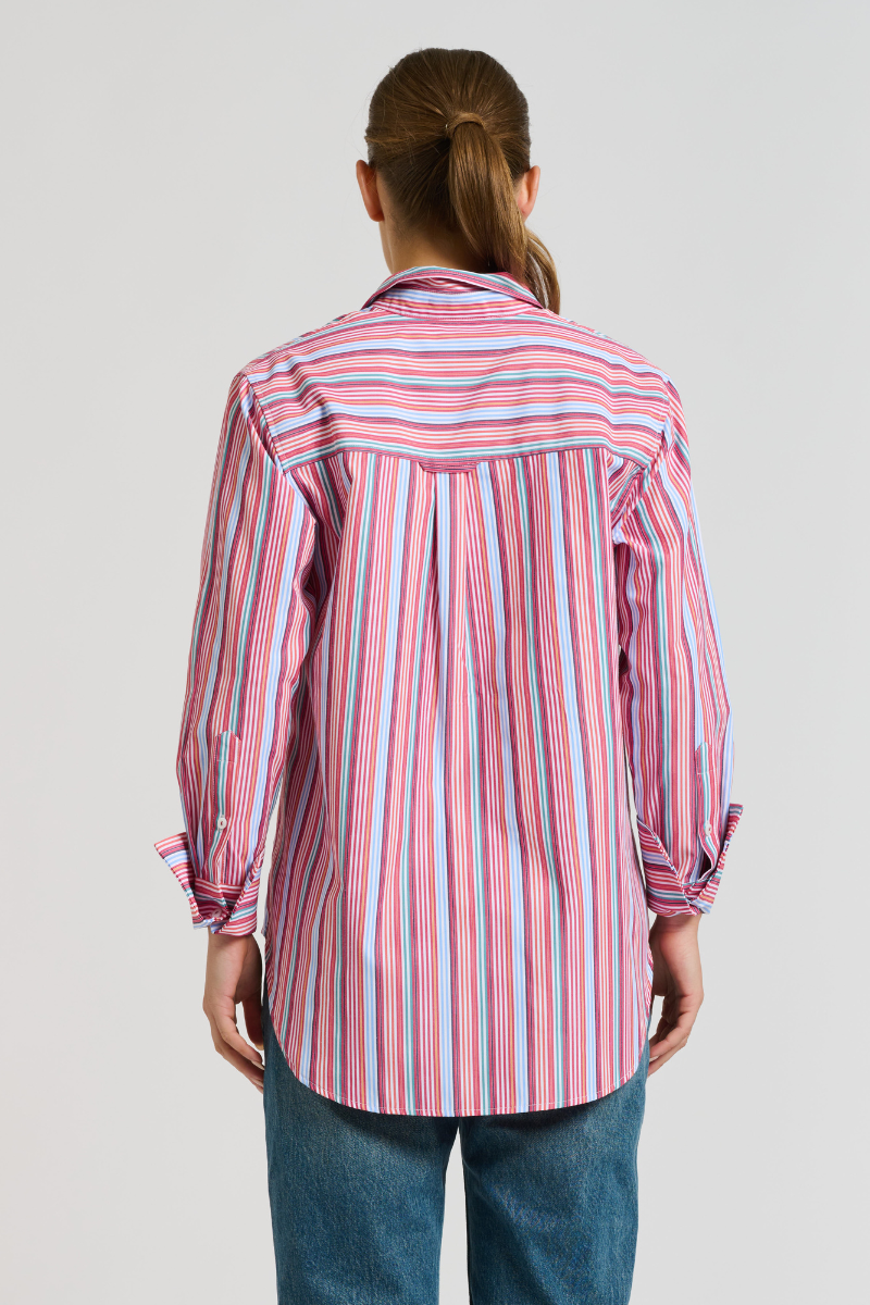 Shirty | The Elodie Girlfriend Relaxed Shirt | Red Multi Stripe