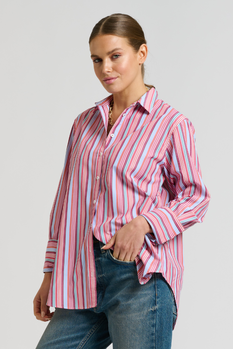 Shirty | The Elodie Girlfriend Relaxed Shirt | Red Multi Stripe