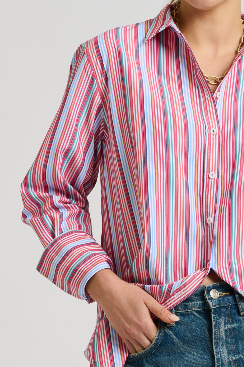 Shirty | The Elodie Girlfriend Relaxed Shirt | Red Multi Stripe