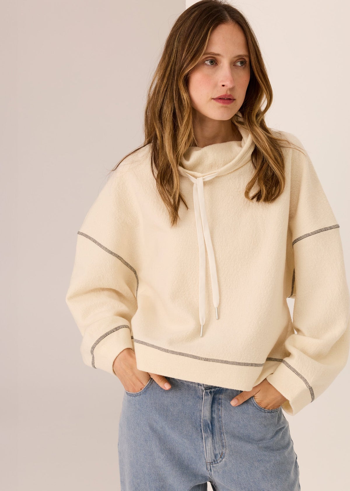 POL | Jude Wool Drawcord Knit | Ivory/Charcoal