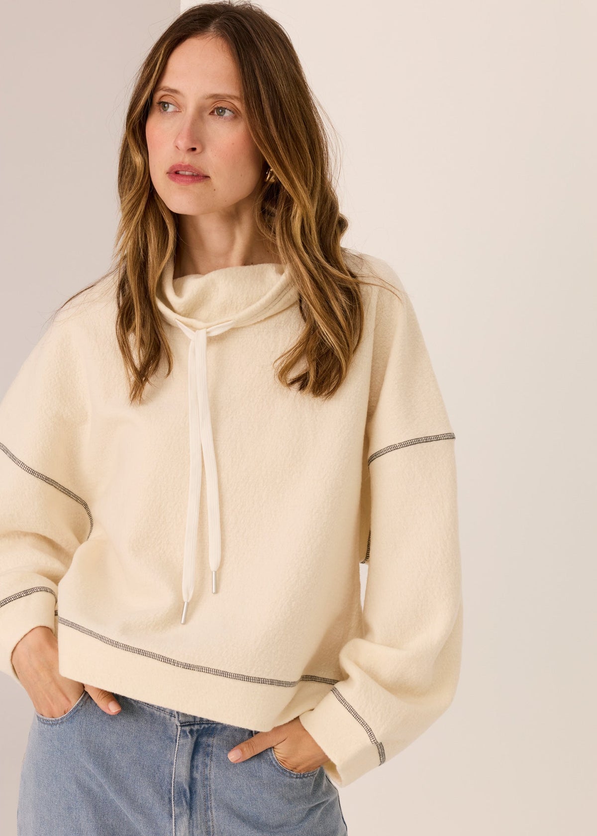 POL | Jude Wool Drawcord Knit | Ivory/Charcoal