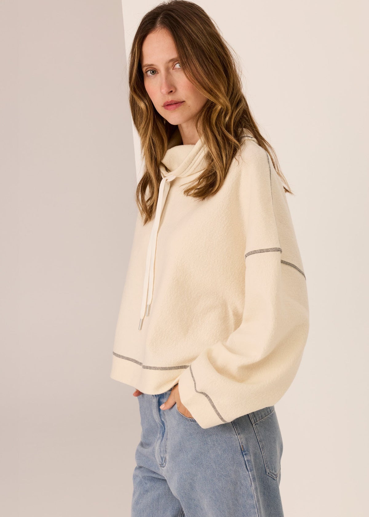 POL | Jude Wool Drawcord Knit | Ivory/Charcoal