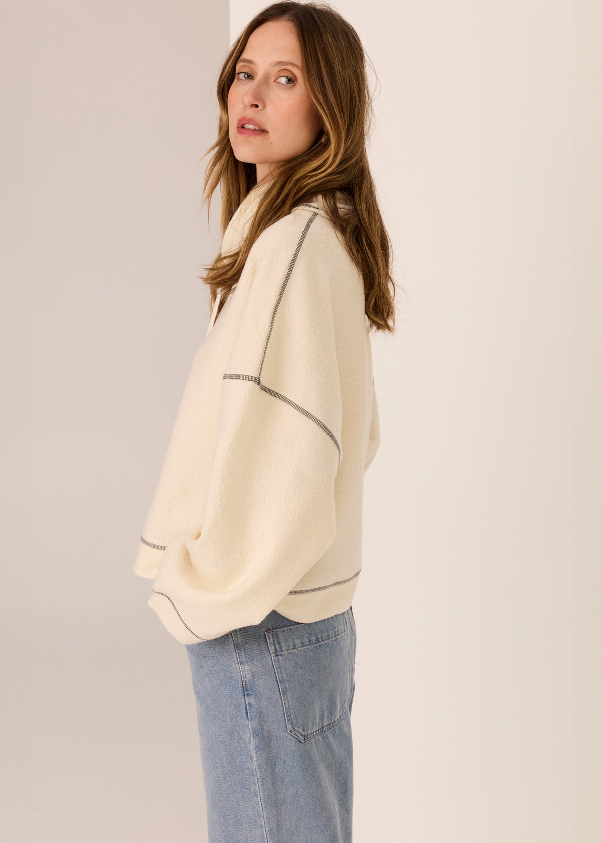 POL | Jude Wool Drawcord Knit | Ivory/Charcoal