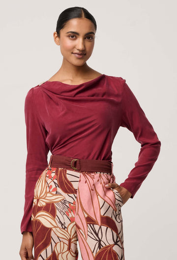 Once Was | Serene Gold Detail Cupro Viscose Stretch Top | Ruby