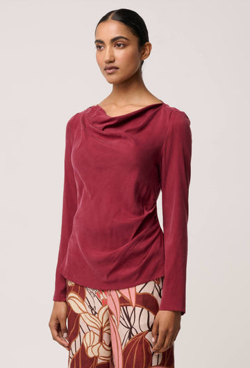 Once Was | Serene Gold Detail Cupro Viscose Stretch Top | Ruby
