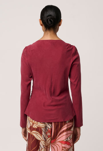Once Was | Serene Gold Detail Cupro Viscose Stretch Top | Ruby