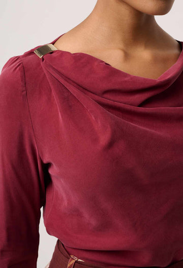 Once Was | Serene Gold Detail Cupro Viscose Stretch Top | Ruby