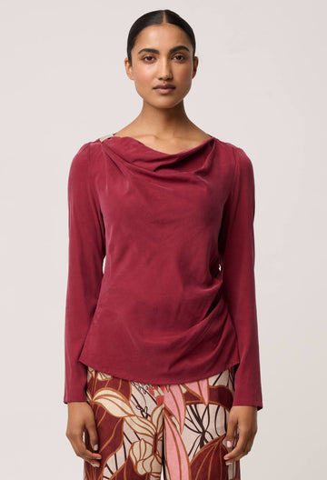 Once Was | Serene Gold Detail Cupro Viscose Stretch Top | Ruby