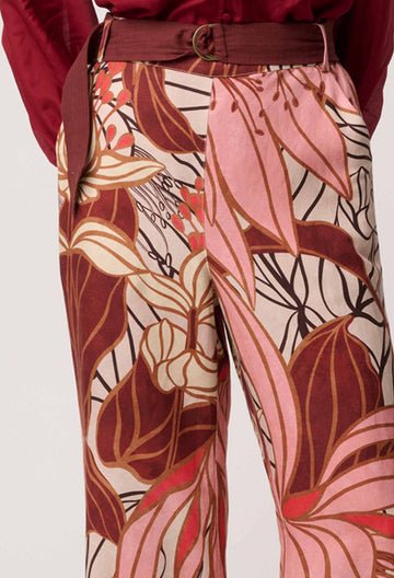 Once Was | Adele Linen Viscose Belted Printed Pant | Cathedral Botanical