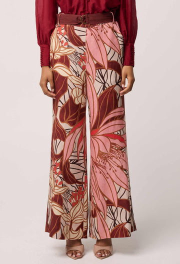 Once Was | Adele Linen Viscose Belted Printed Pant | Cathedral Botanical