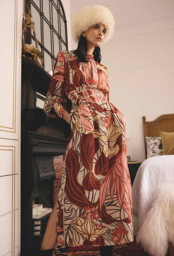 Once Was | Edith Viscose Blend Printed Column Midi Dress | Cathedral Botanical