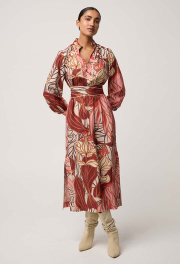 Once Was | Edith Viscose Blend Printed Column Midi Dress | Cathedral Botanical