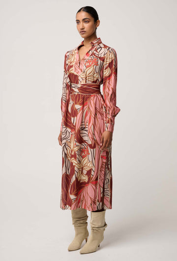 Once Was | Edith Viscose Blend Printed Column Midi Dress | Cathedral Botanical