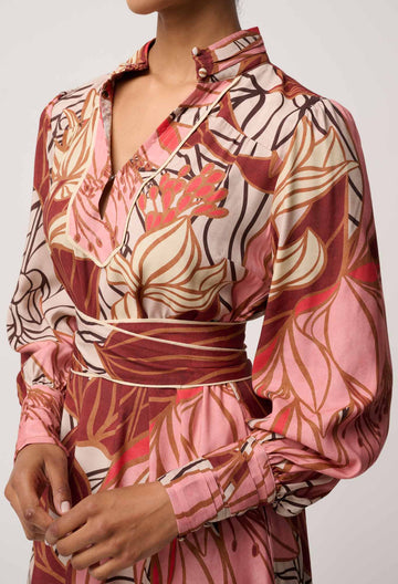 Once Was | Edith Viscose Blend Printed Column Midi Dress | Cathedral Botanical