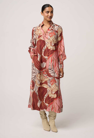 Once Was | Edith Viscose Blend Printed Column Midi Dress | Cathedral Botanical