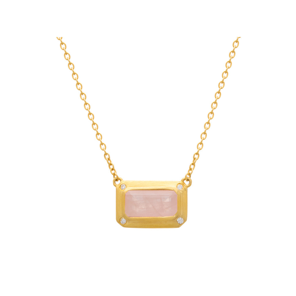 Murkani | Celestial Rose | Rose Quartz Pendant Necklace with White Topaz | Yellow Gold