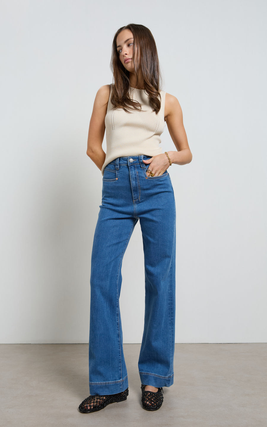 Dricoper | Maarte Blue Wide Leg Jeans | Mid Classic Blue