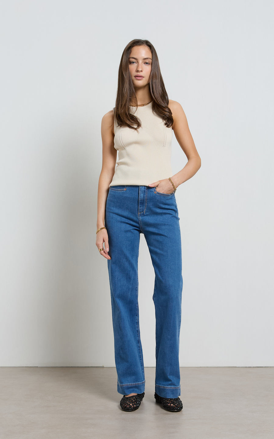Dricoper | Maarte Blue Wide Leg Jeans | Mid Classic Blue