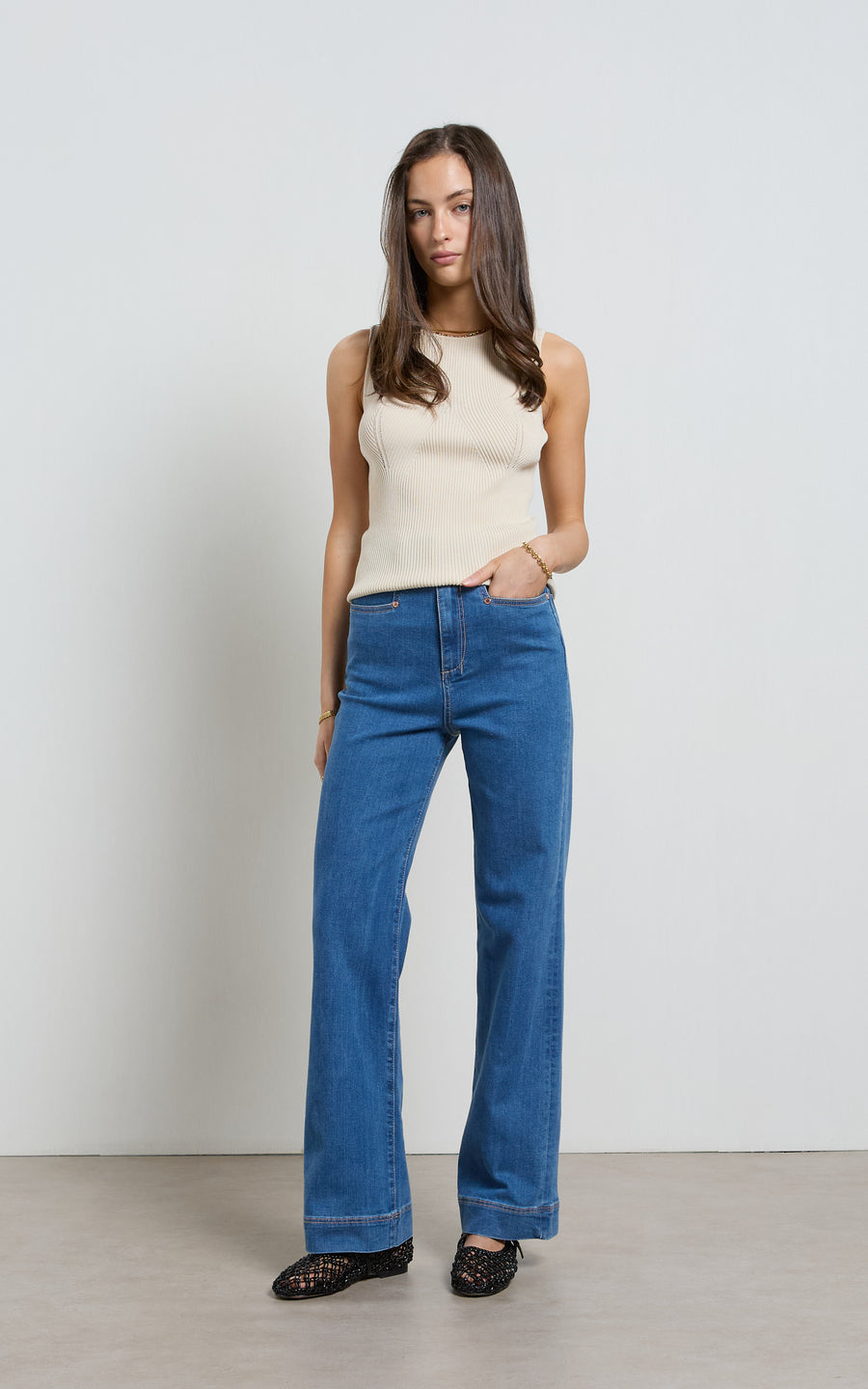 Dricoper | Maarte Blue Wide Leg Jeans | Mid Classic Blue