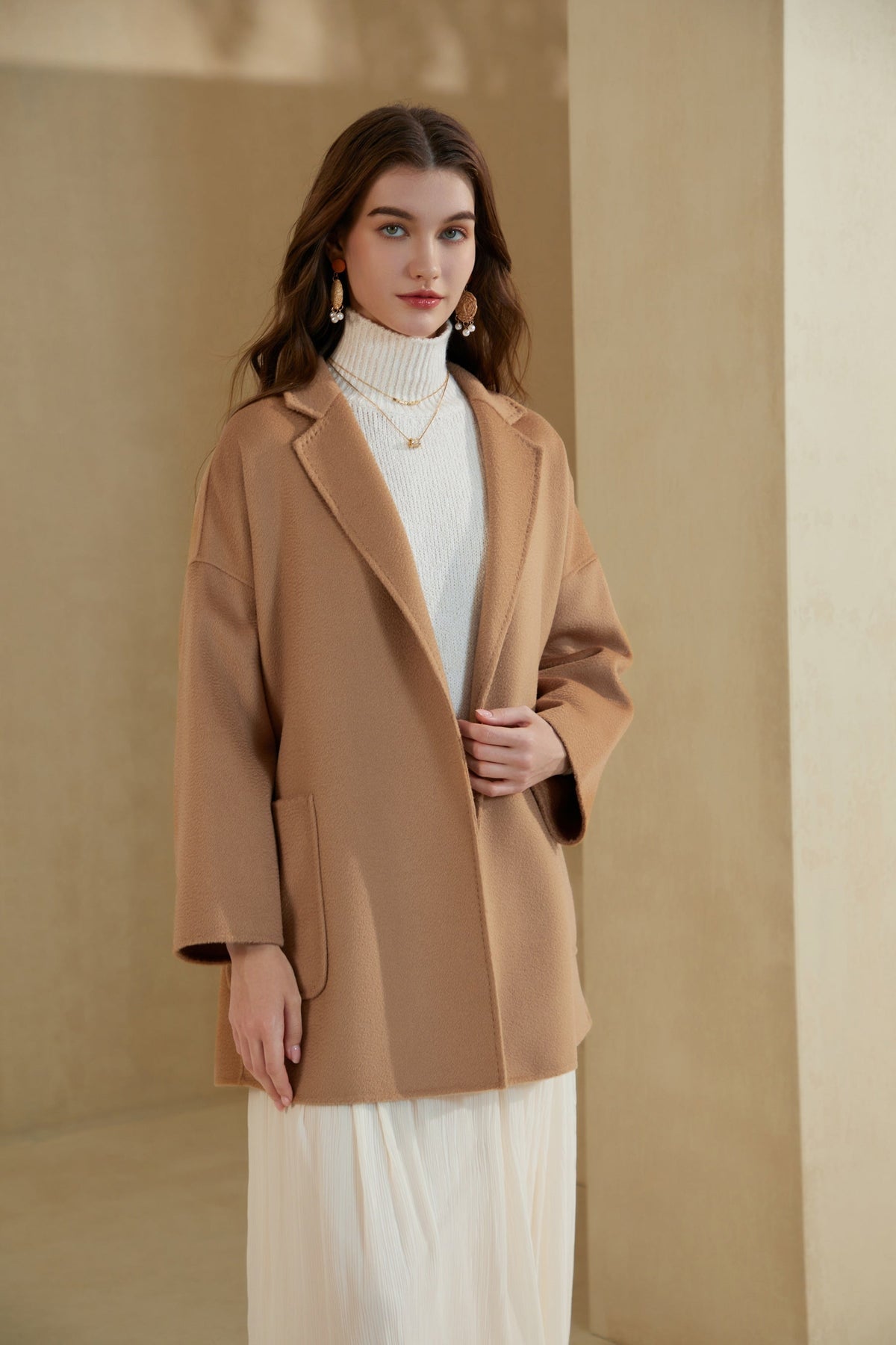 GDS | Noelle Merino Wrap Short Coat | Camel