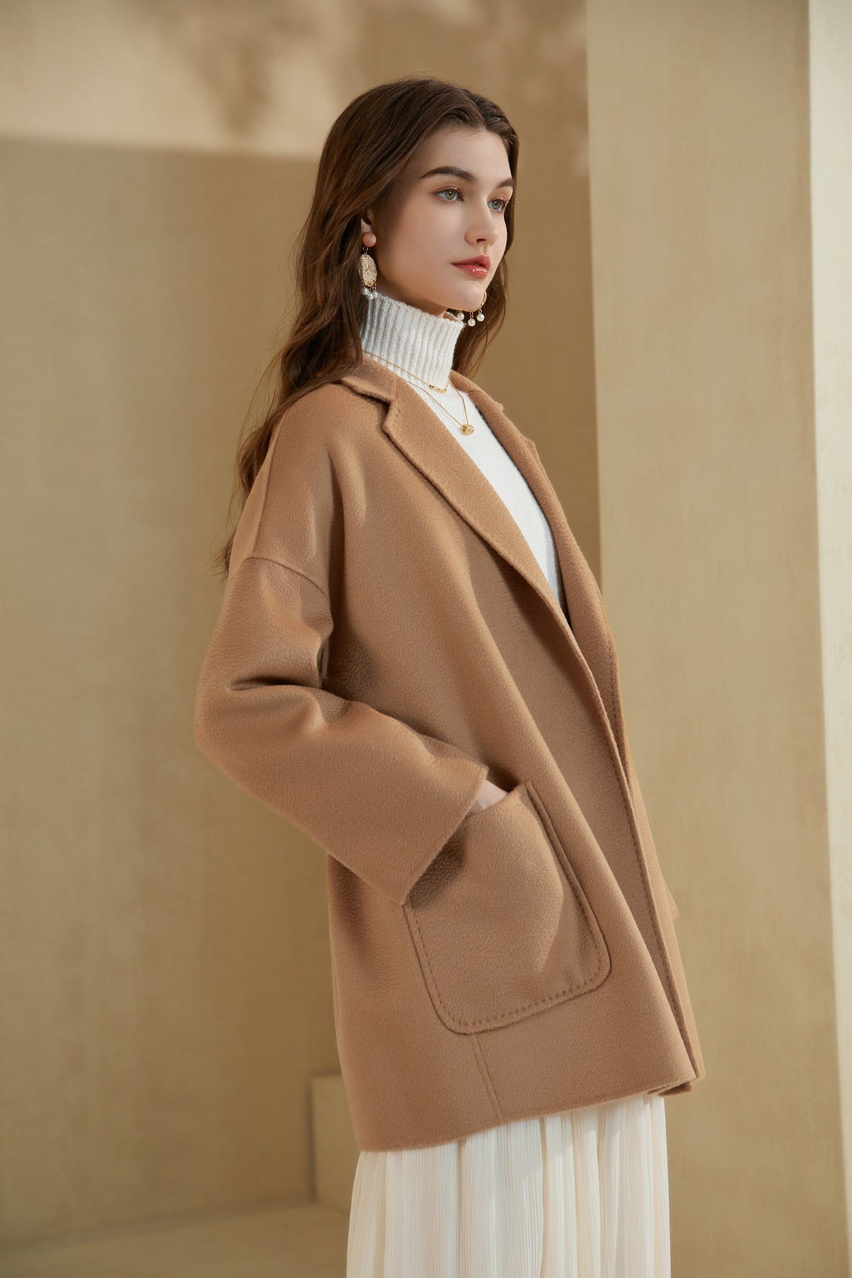 GDS | Noelle Merino Wrap Short Coat | Camel