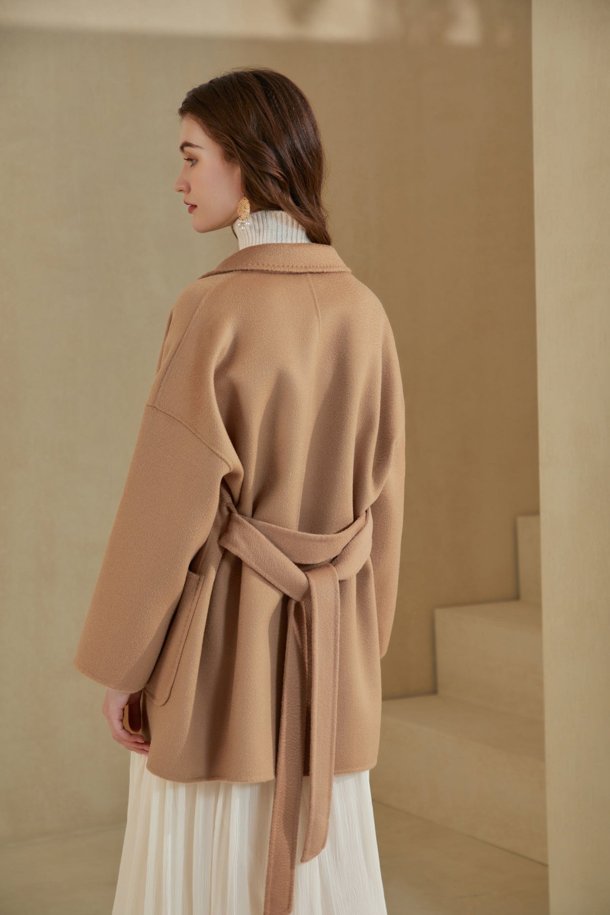 GDS | Noelle Merino Wrap Short Coat | Camel