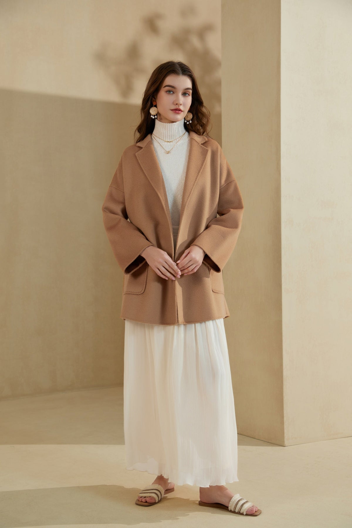 GDS | Noelle Merino Wrap Short Coat | Camel