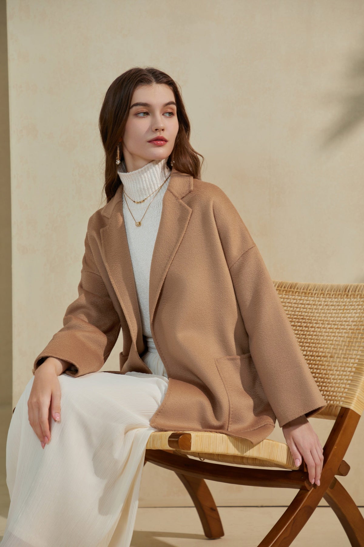 GDS | Noelle Merino Wrap Short Coat | Camel