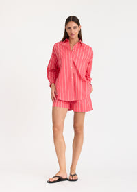 LMND | Mara Oversized Long Sleeve Shirt Stripe | Watermelon/Salsa/Orange/Natural