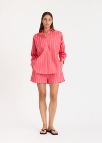 LMND | Mara Oversized Long Sleeve Shirt Stripe | Watermelon/Salsa/Orange/Natural