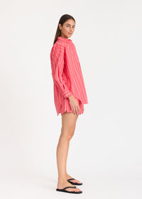 LMND | Mara Oversized Long Sleeve Shirt Stripe | Watermelon/Salsa/Orange/Natural