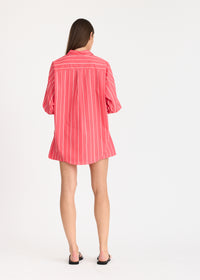 LMND | Mara Oversized Long Sleeve Shirt Stripe | Watermelon/Salsa/Orange/Natural